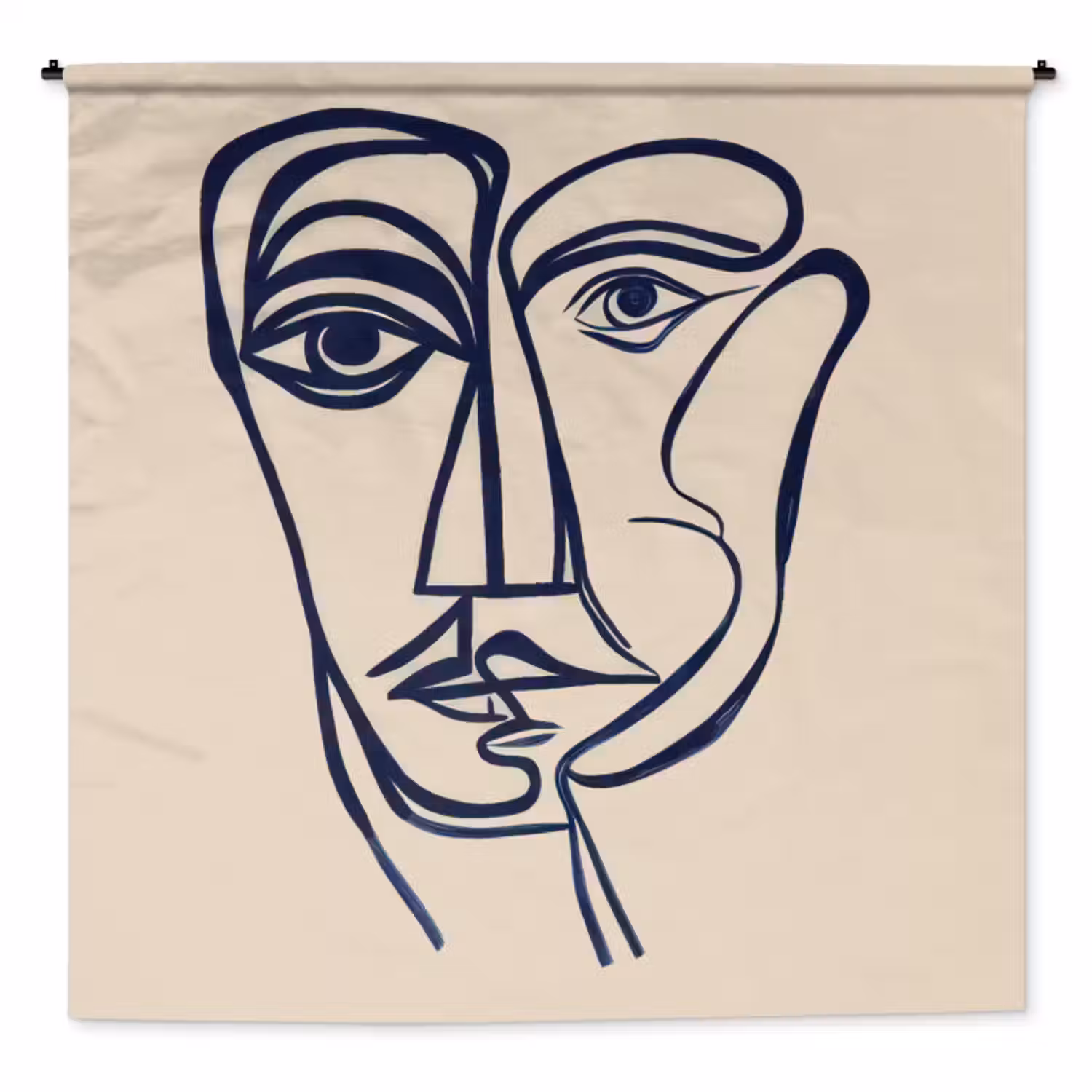 Wandkleed - Minimalistisch - Lijnillustratie - Beige - Donkerblauw