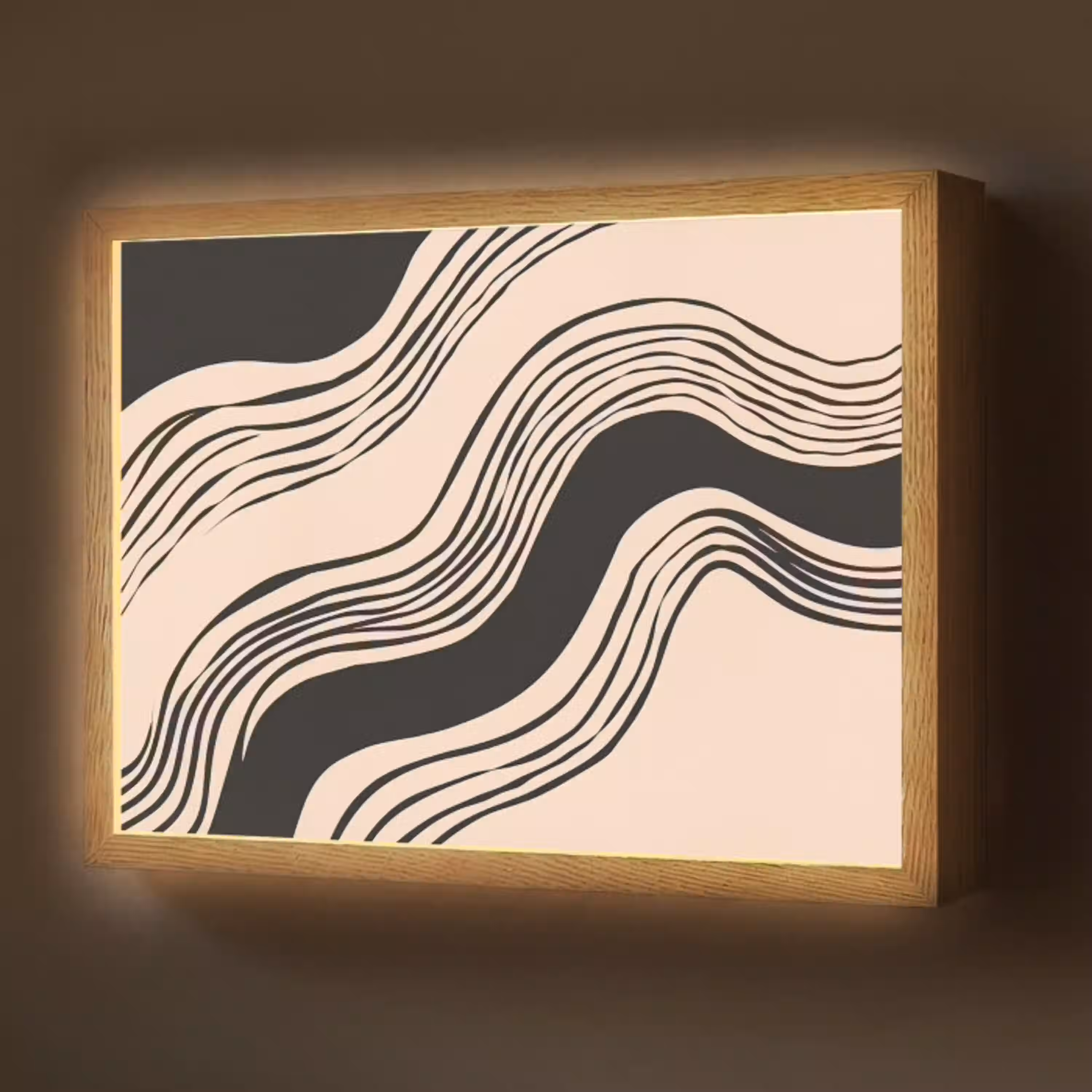 Golven - Zwart - Zandkleur Light Box met batterij (Wandlamp) middel -z3d_website