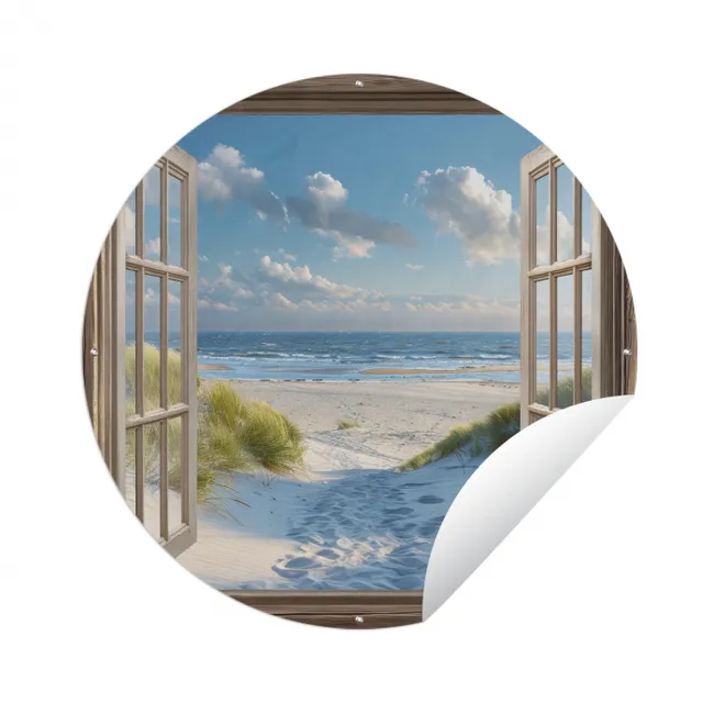 Tuinposter - Doorkijk - Strand - Raam - Duinen - Zee
