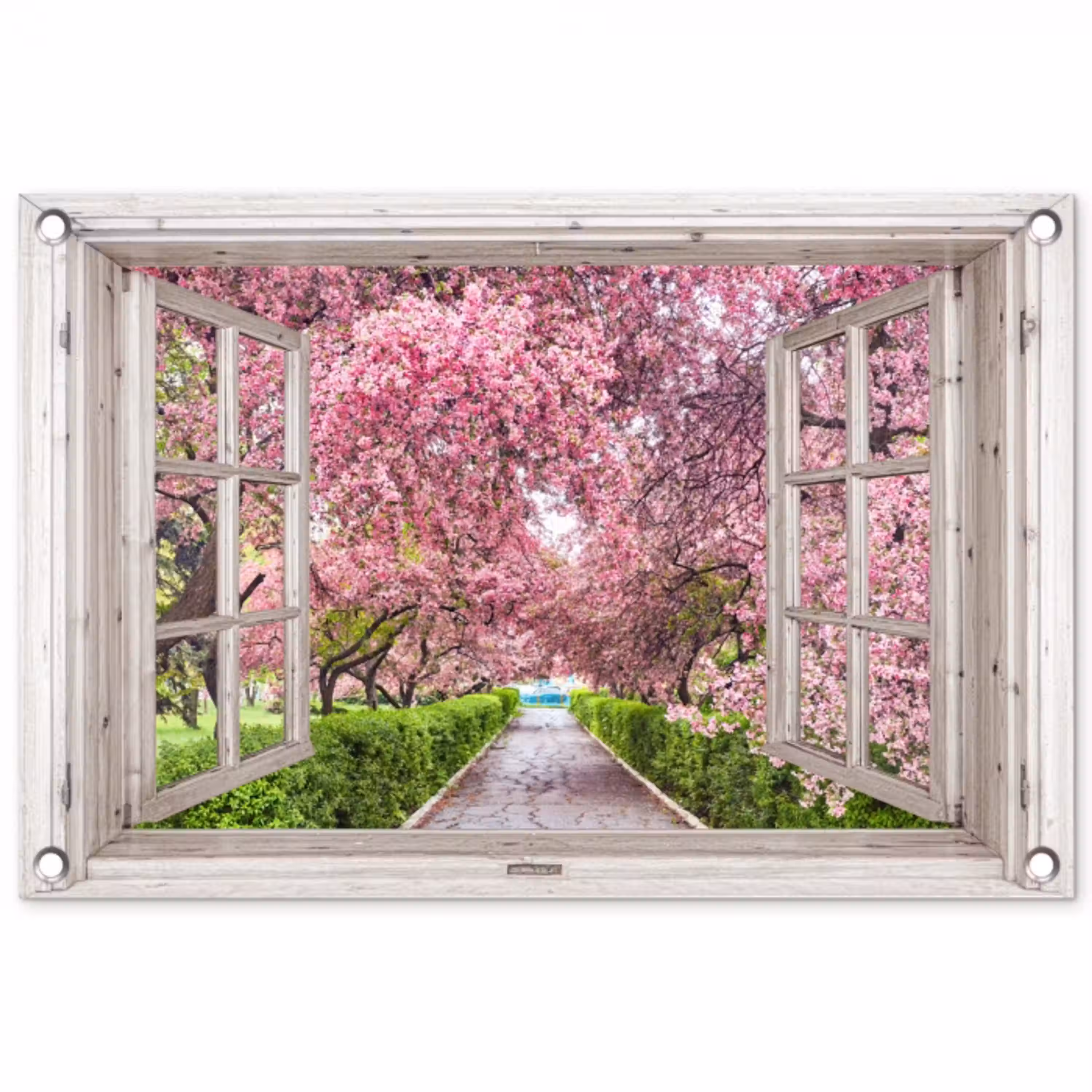 Uitzicht op Bloeiende Kersenbomen tuinposter los doek klein -3d