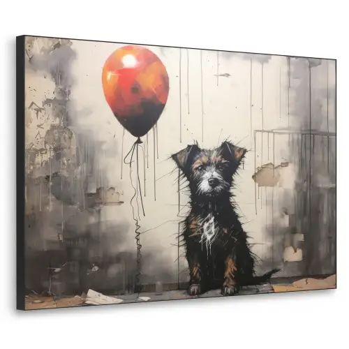 Graffiti - Hond - Ballon - Dieren Textielframe zwart klein -3d