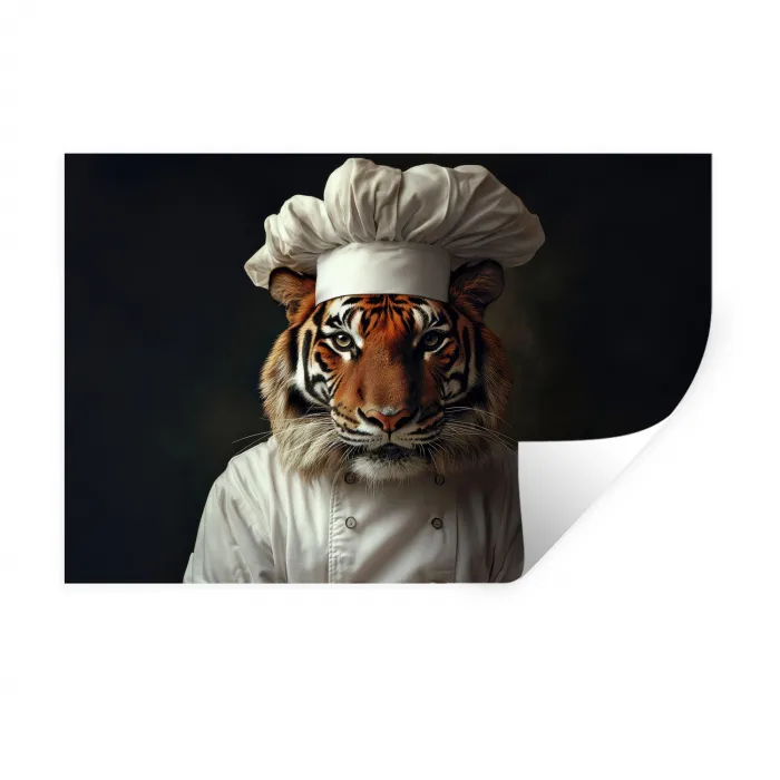 Tijger - Kokskleding - Bruin Muursticker klein -3d
