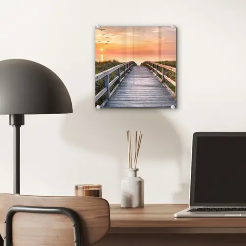Zonsonderang - Zee - Pad - Gras - Duin - Vogels plexiglas 5mm klein -sfeer6