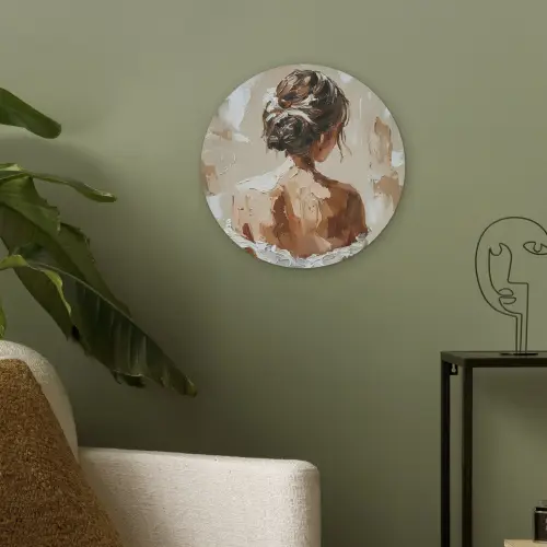 Vrouw - Verf - Abstract - Beige - Modern Akoestische PET Vilt - Rond klein -sfeer2
