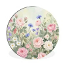 Bloemen - Tuin - Natuur - Kleurrijk Wandcirkel aluminium klein -3d