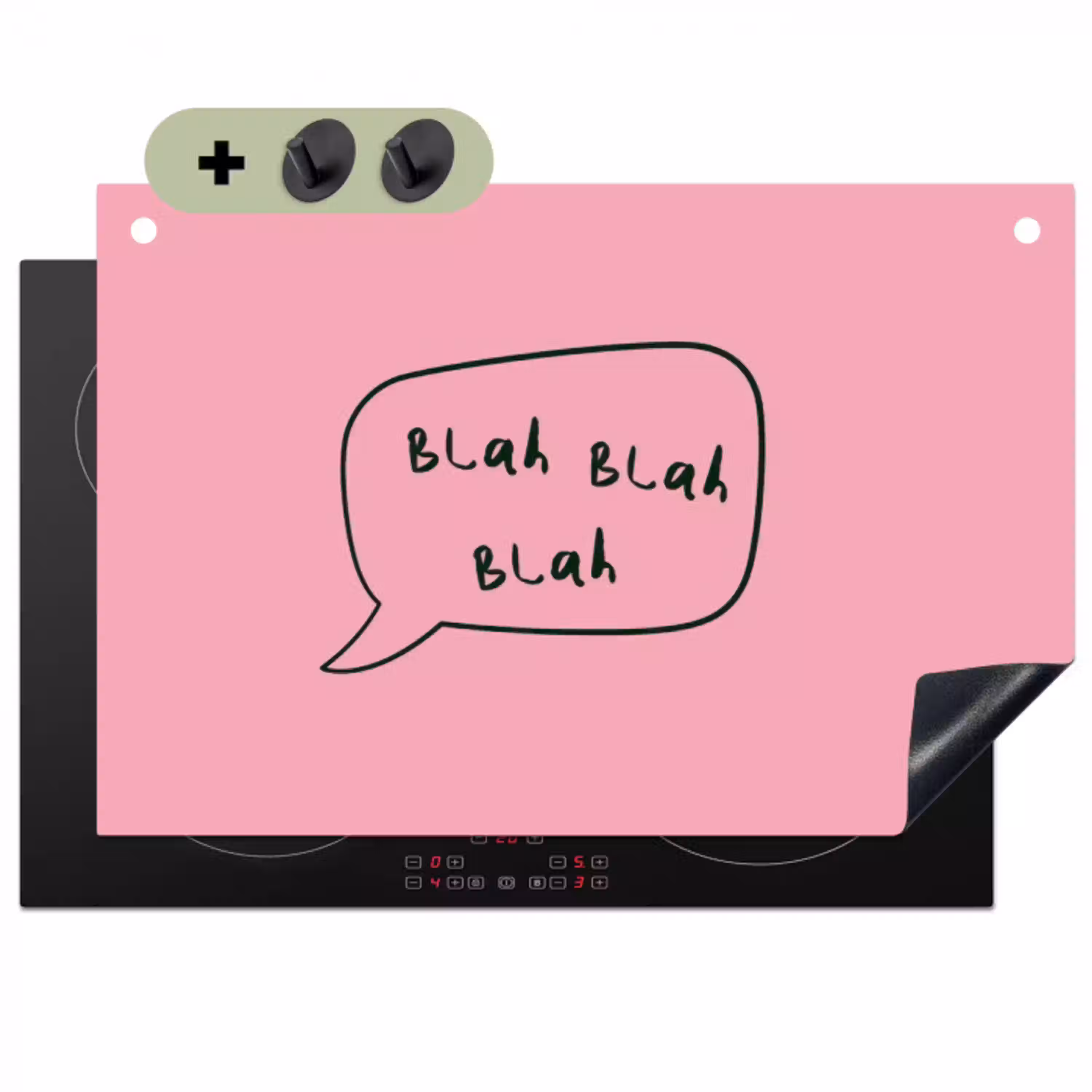 Tekstwolkje - BLAH BLAH BLAH - Roze Inductie beschemer met haakjes klein -3d