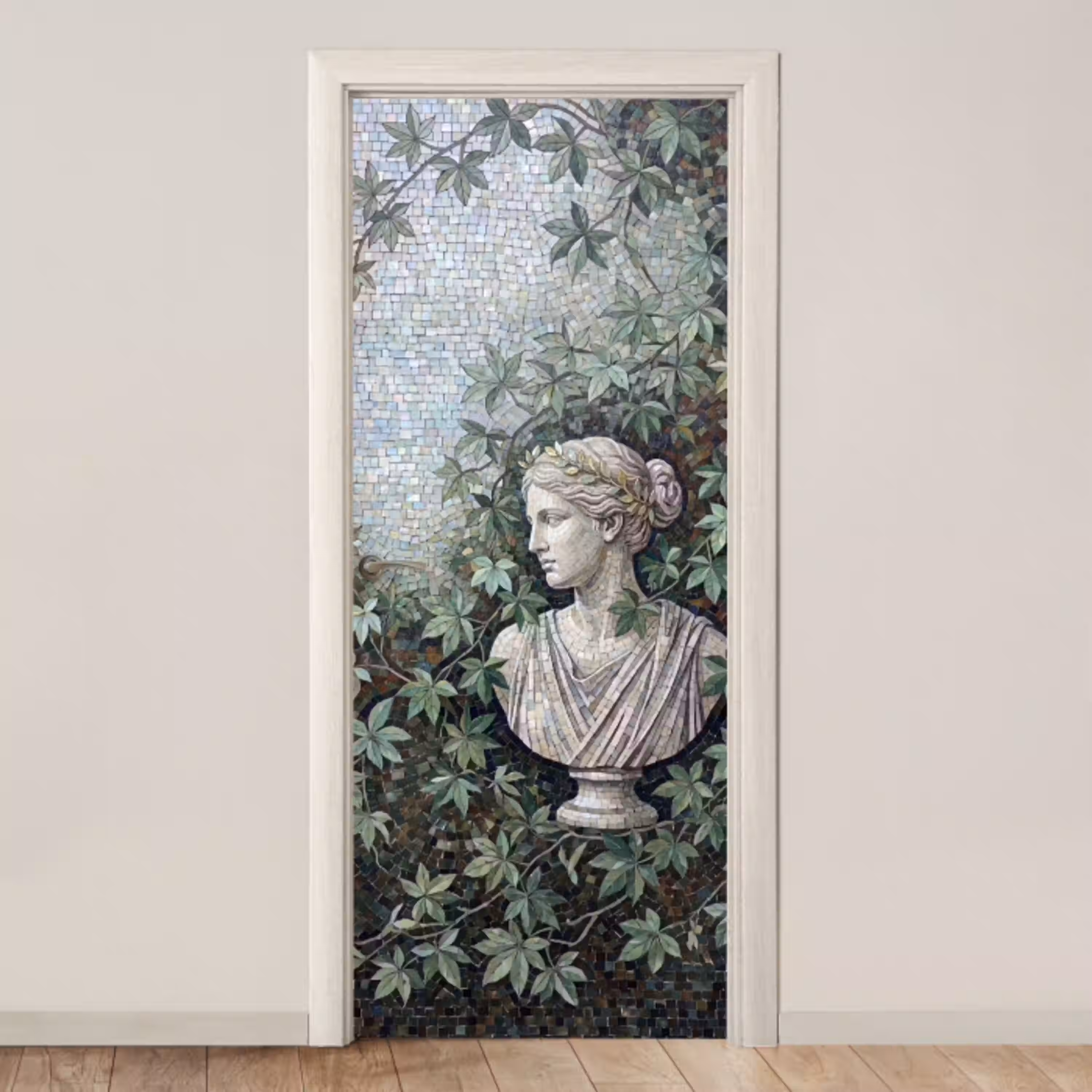 Vrouw - Klassiek - Mozaiëk - Natuur - Groen deurposter klein -3d_beige