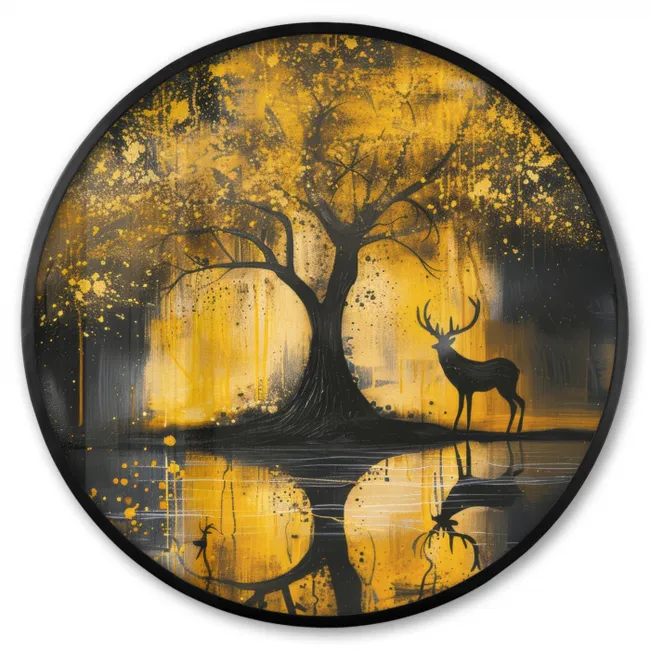 Photo Frame Round - Tree - Paint look - Deer - Nature - Gold