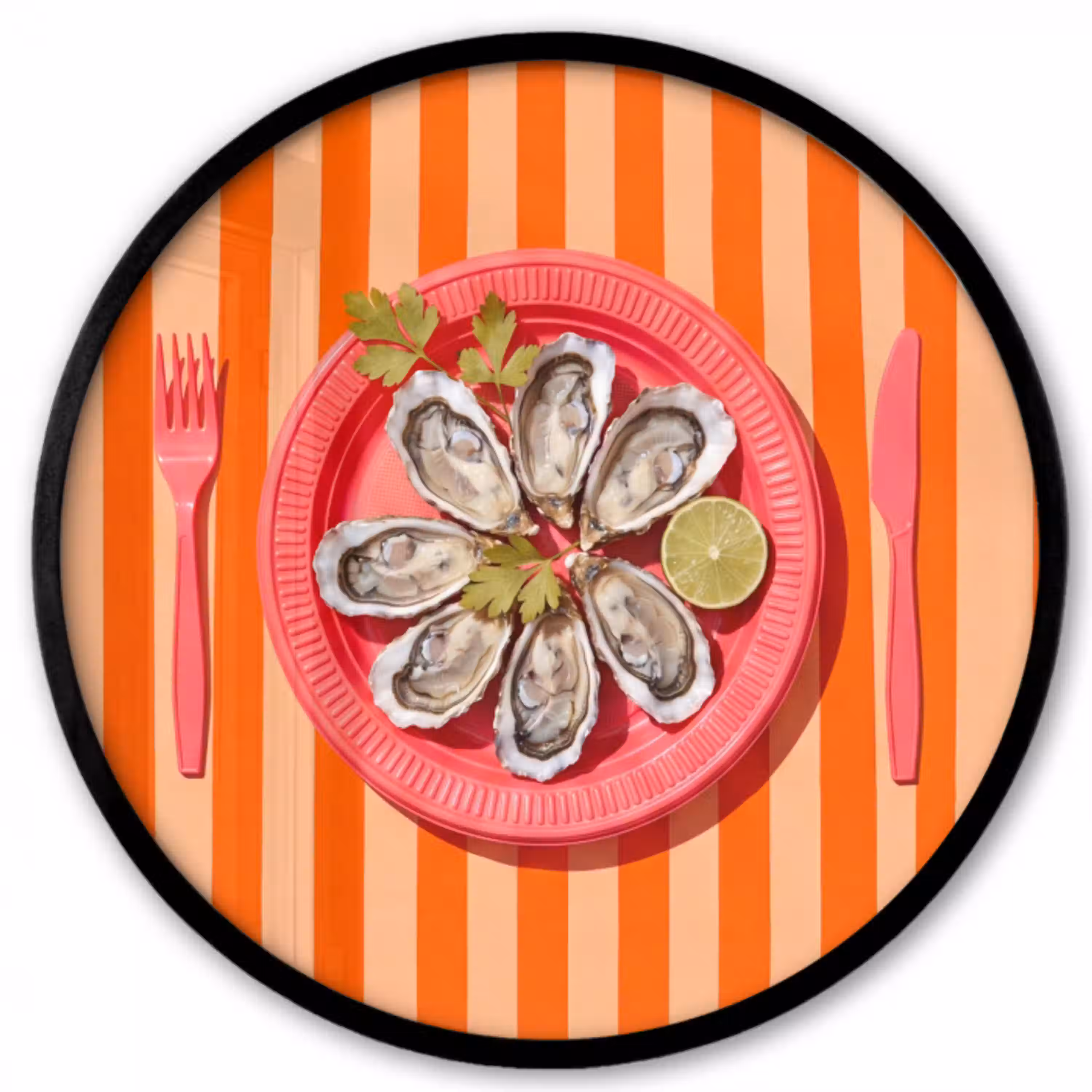 Eten - Oester - Zeevruchten - Oranje - Modern Fotolijst rond zonder passe partout klein -3d