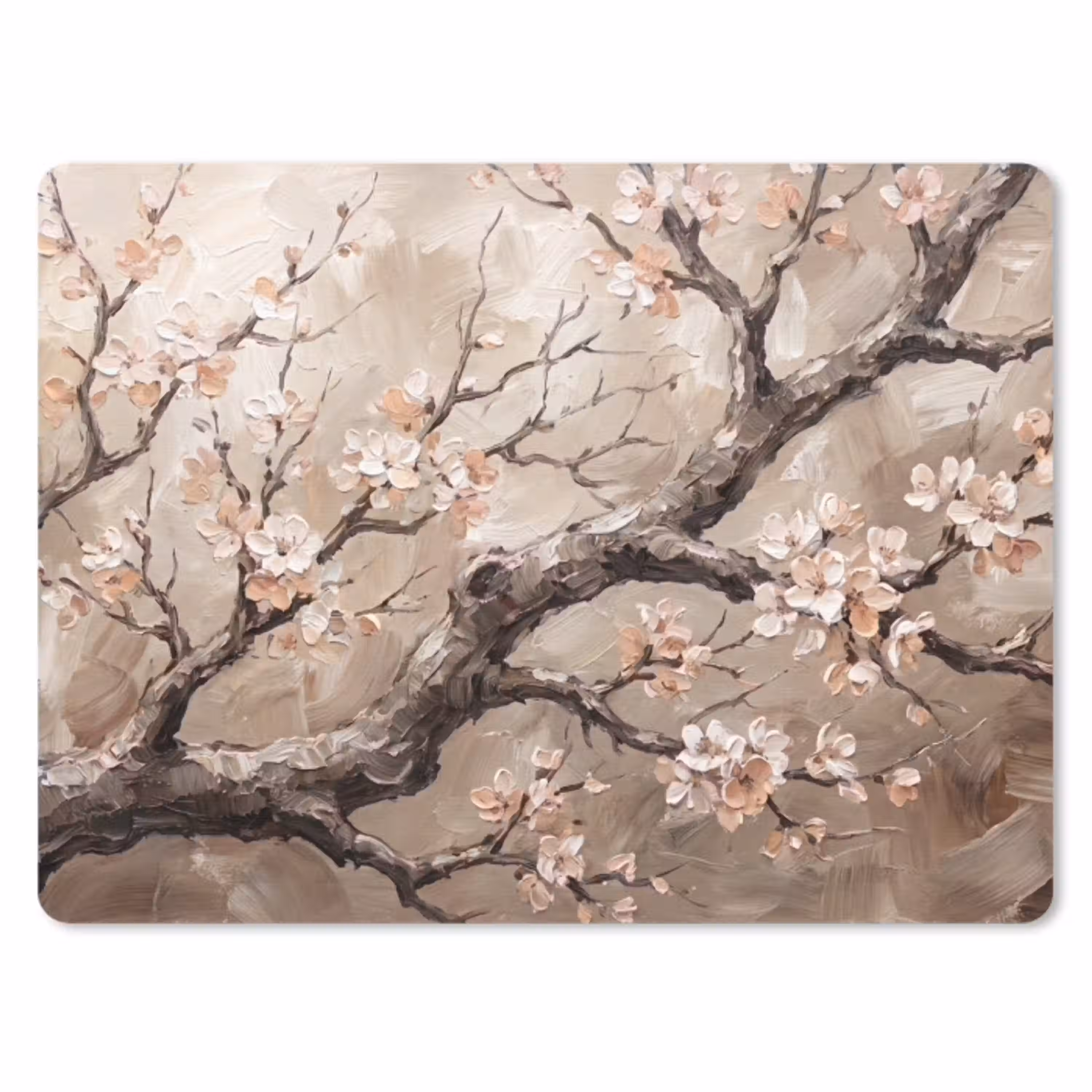 Bloesem - Takken - Schilderij - Beige - Serene muismat rubber klein -3d