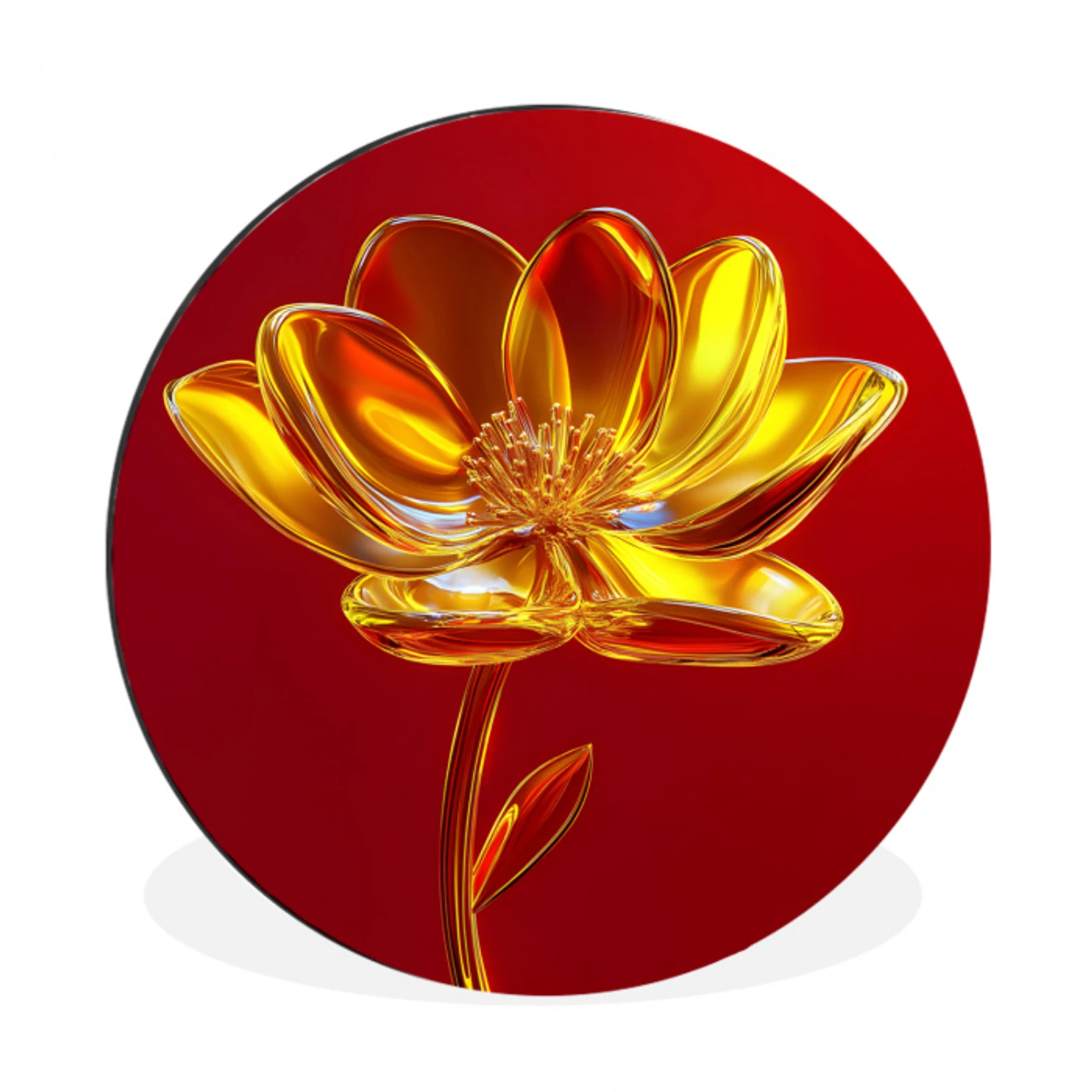 Bloem - Goud - Glazen Wandcirkel aluminium klein -3d