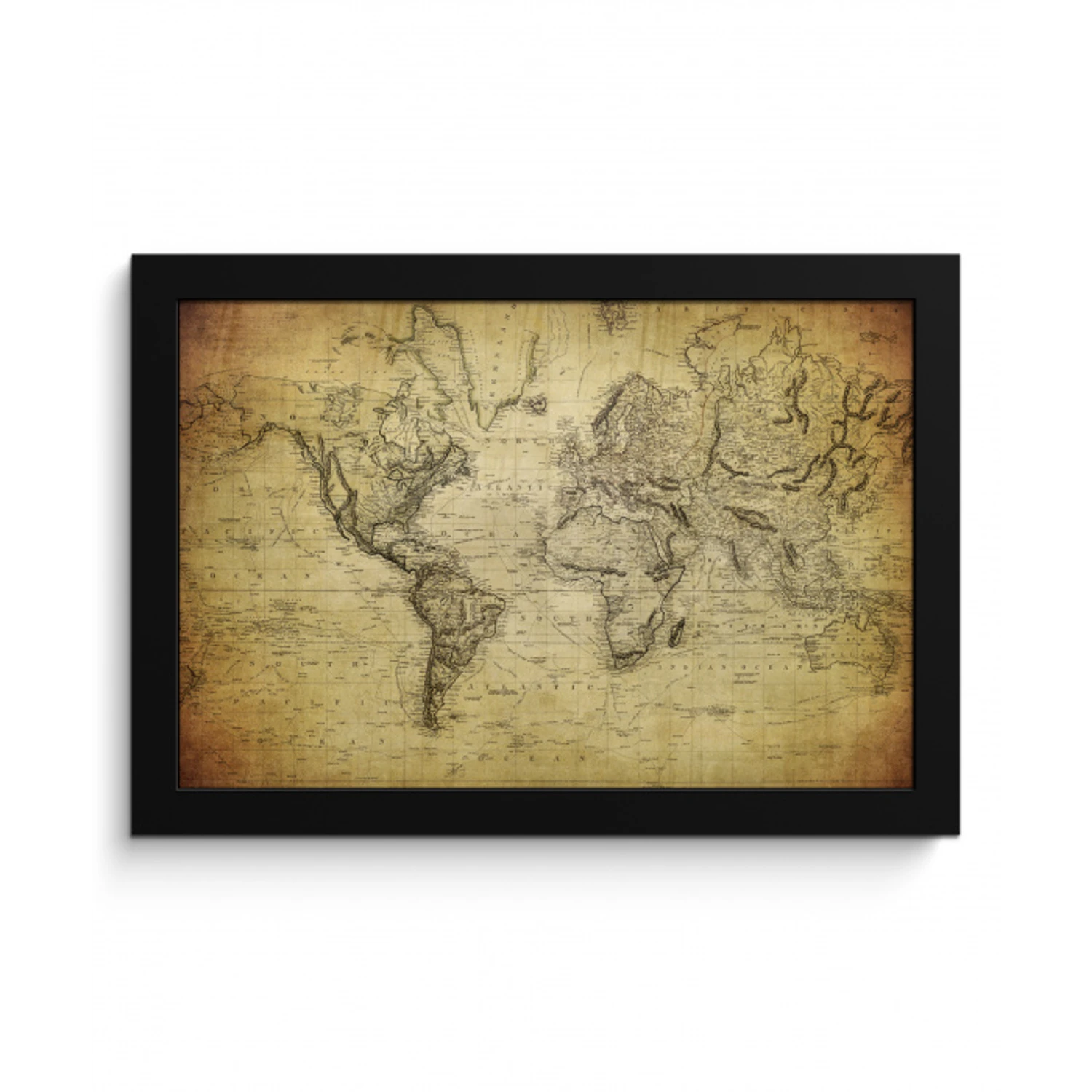 Wereldkaart - Vintage - Antiek - Bruin - Papier fotolijst zwart zonder passe partout klein -3d