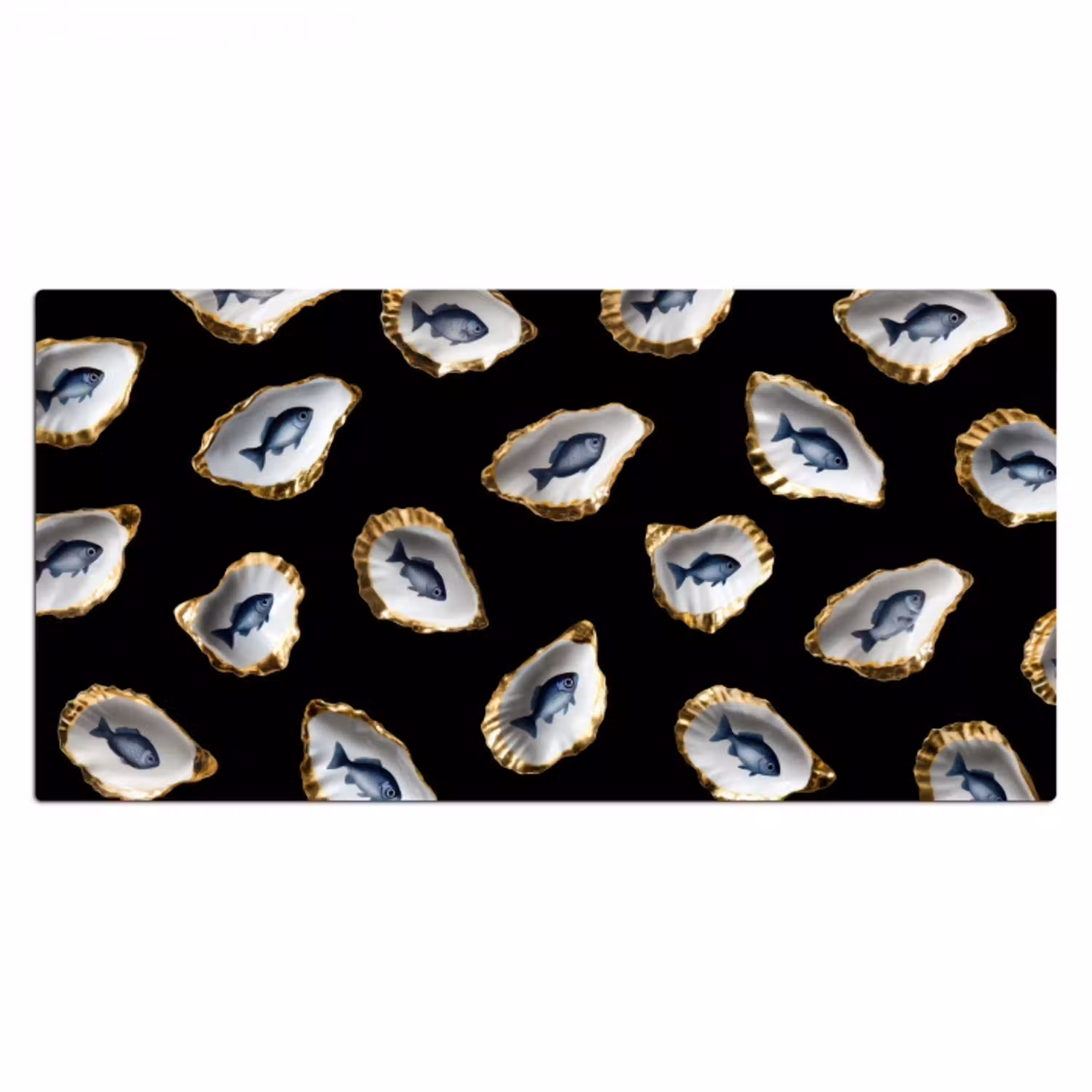 Oesters - Vissen - Blauw - Goud Muismat XXL klein -3d_leeg