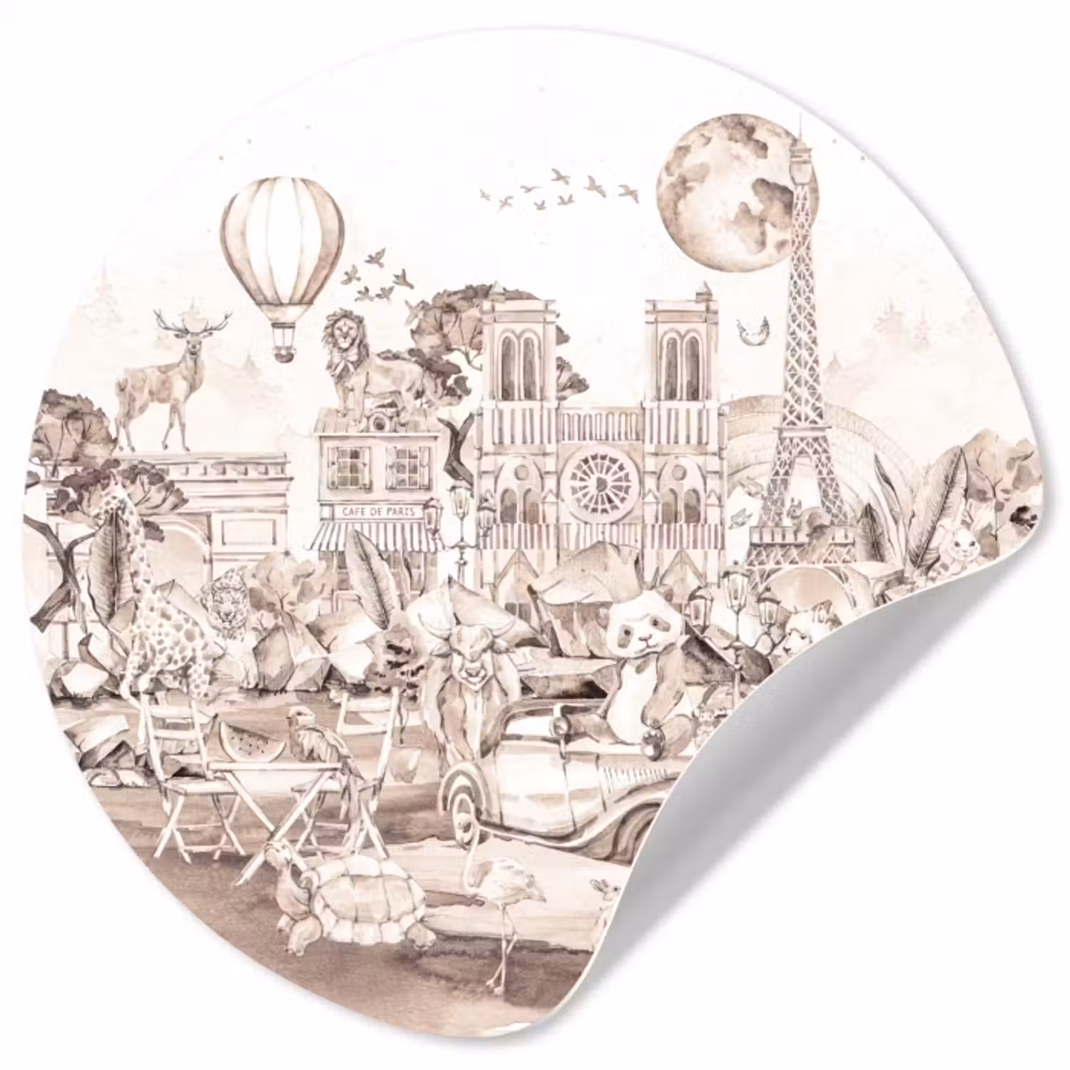 Behangcirkel - Kinderen - Parijs - Panda - Dieren - Luchtballon