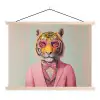 Tijger - Strik - Jasje - Roze textielposter latten blank klein -3d