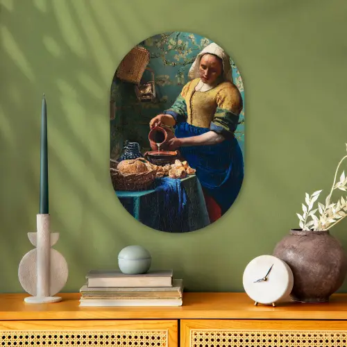 Melkmeisje - Amandelbloesem - Van Gogh - Vermeer - Schilderij - Oude meesters Wandcirkel Ovaal Forex klein -sfeer2