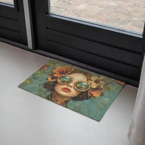 Vrouw - Bloemen - Vlinders - Natuur - Vintage Deurmat klein -sfeer2