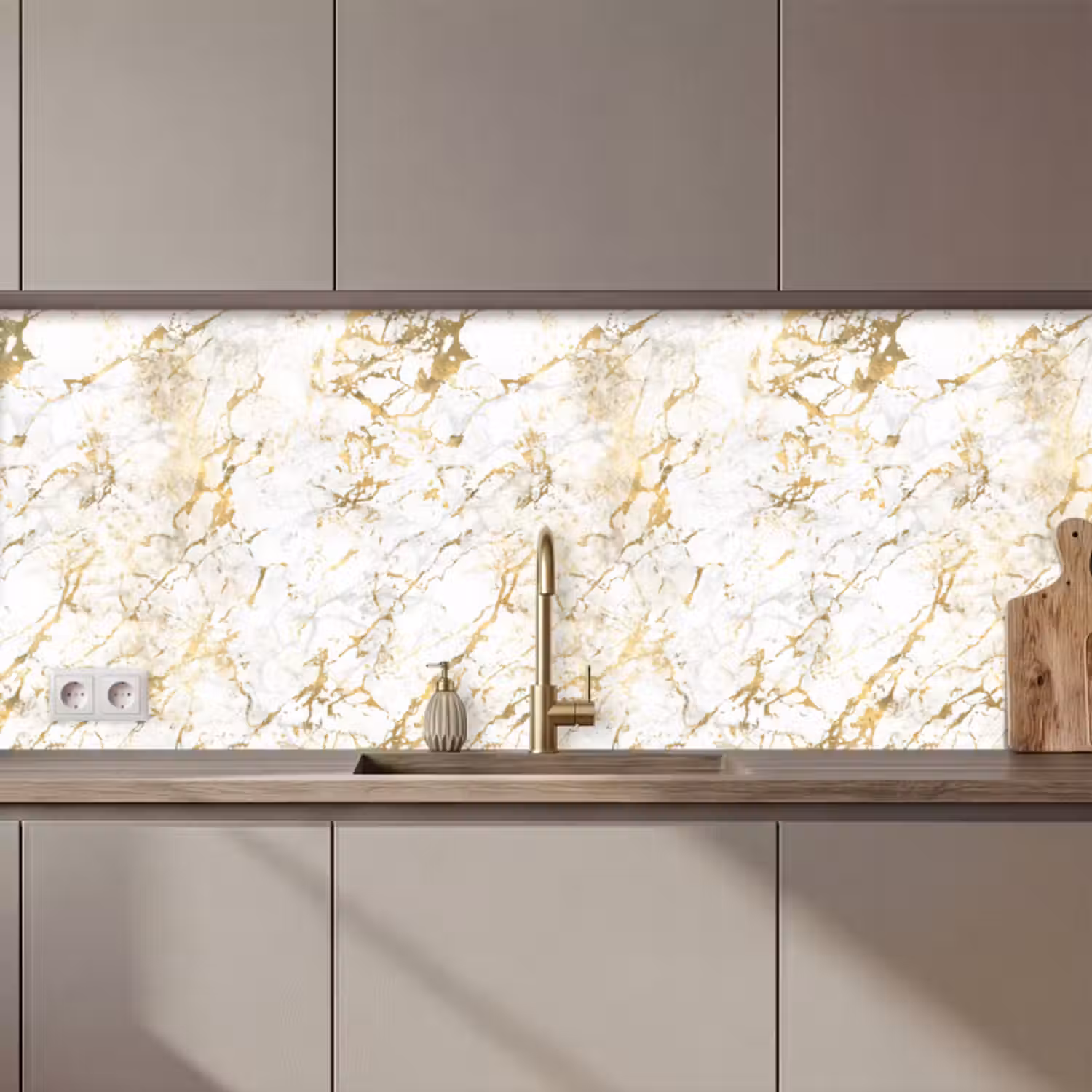 Küchenrückwand - Goldspritzer - Weiß - Marmor
