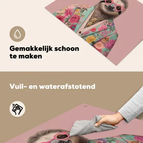 Luiaard - Bloemenprint - Bril - Roze Inductie beschemer met haakjes klein -ky-schoon-nl