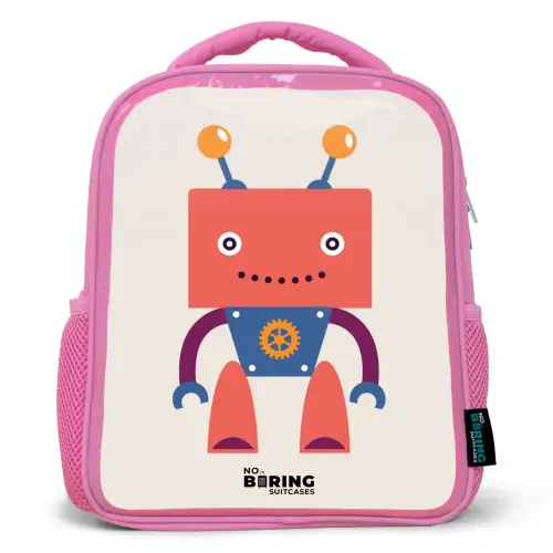 Rode robot met vierkant hoofd Kinderrugzak - Roze middel -3d