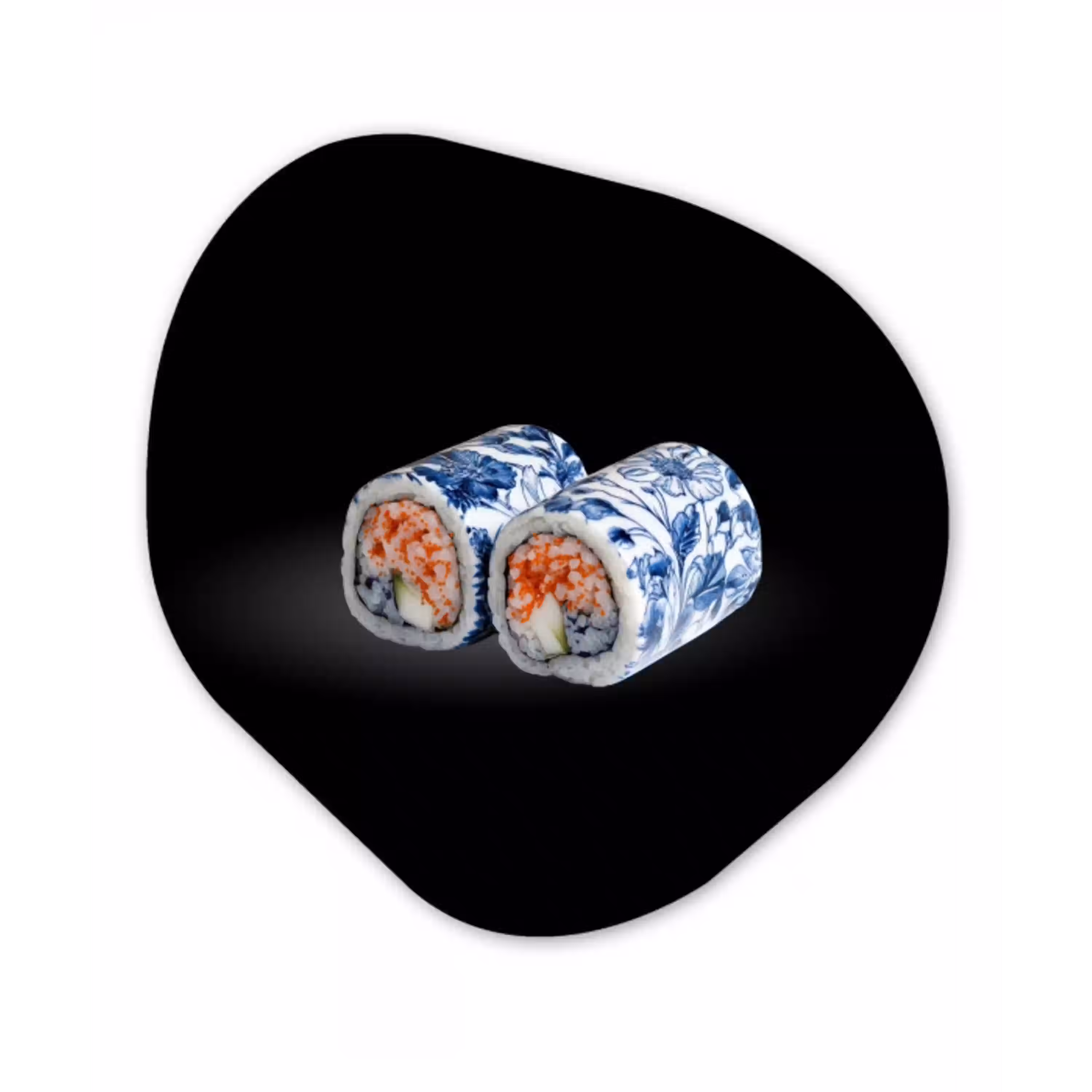 Sushi - Delfts blauw - Rijst - Vis - Elegant Wandcirkel Organisch Plexiglas middel -3d