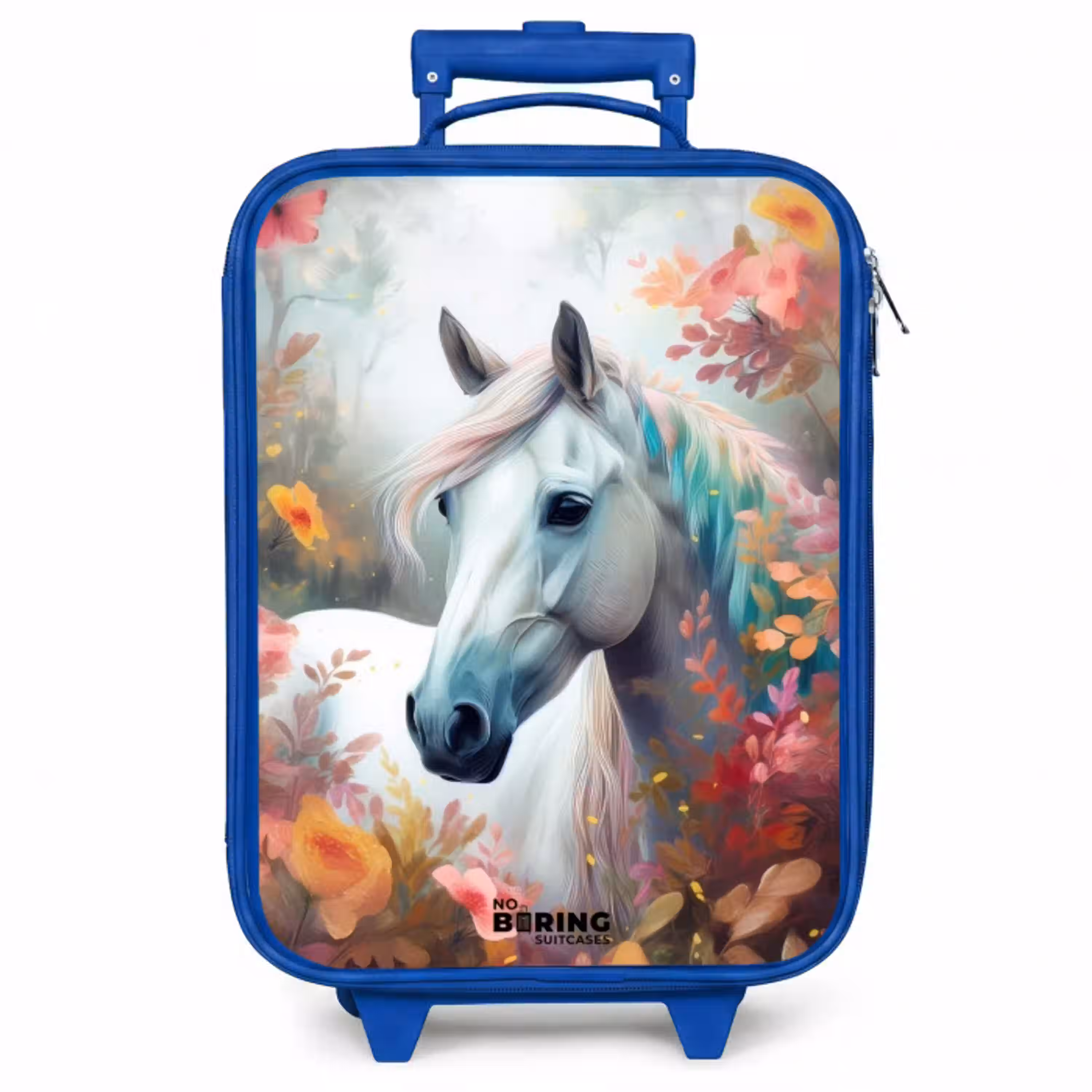 Wit paard omringd door bloemen Kinderkoffer - Blauw klein -zzz_website3d