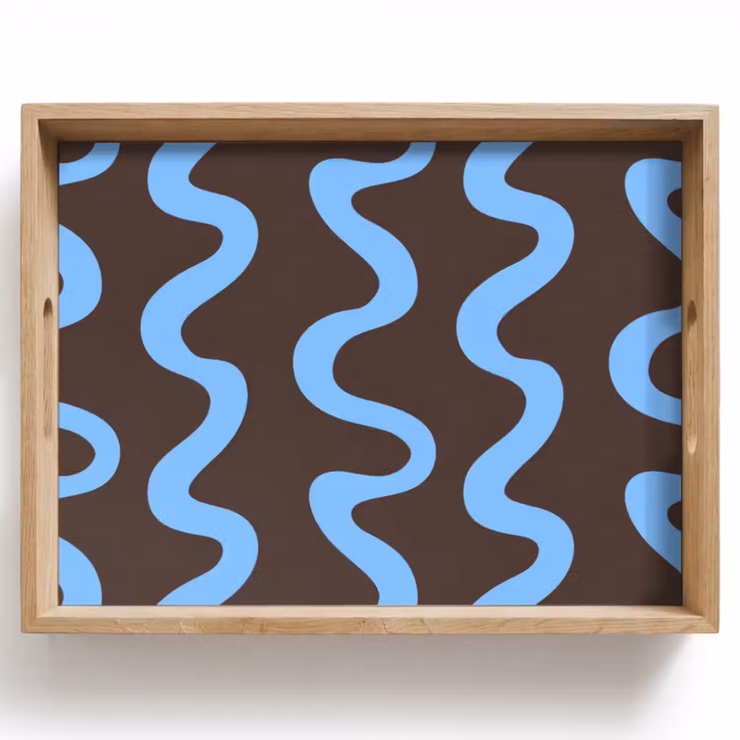 Tablett - Sich windende Linien - Blau - Braun - Minimalistisch
