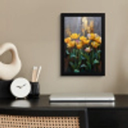 Tulpen - Geel - Penseelstreken - Abstract fotolijst zwart zonder passe partout klein -sfeer1