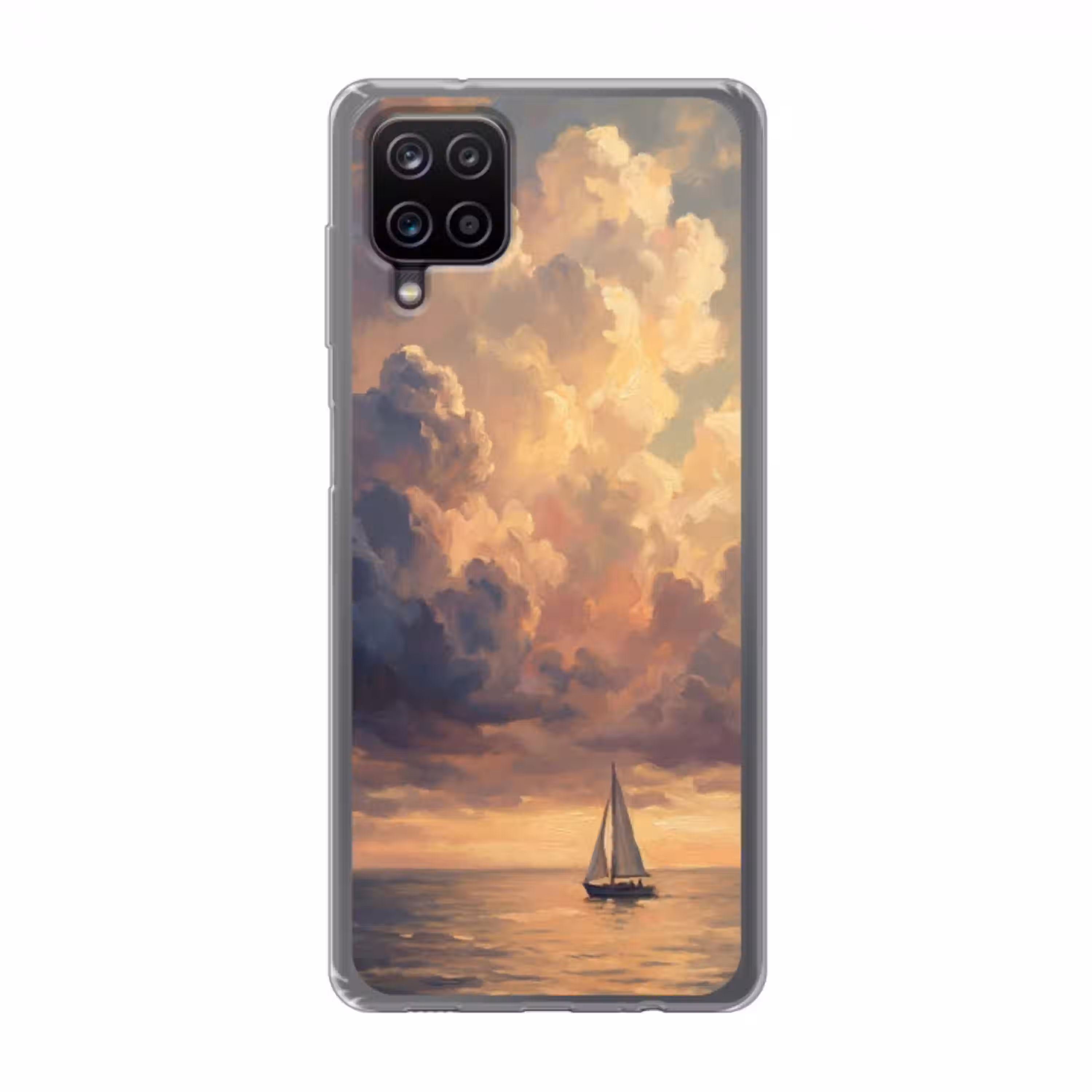 Boot - Zonsondergang - Zee - Natuur - Goud Telefoonhoesje Samsung Galaxy A12 klein -3d