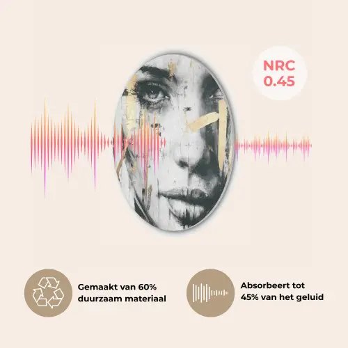 Portret - Vrouw - Penseelstreken - Goud Akoestische PET Vilt - Rond klein -USP_NL