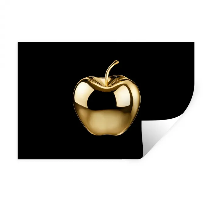 Appel - Goud - Chrome - Zwart Muursticker klein -3d