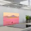 Bloemenweide - Heuvels - Silhouet - Roze keuken achterwand spatscherm klein -3d_schuin