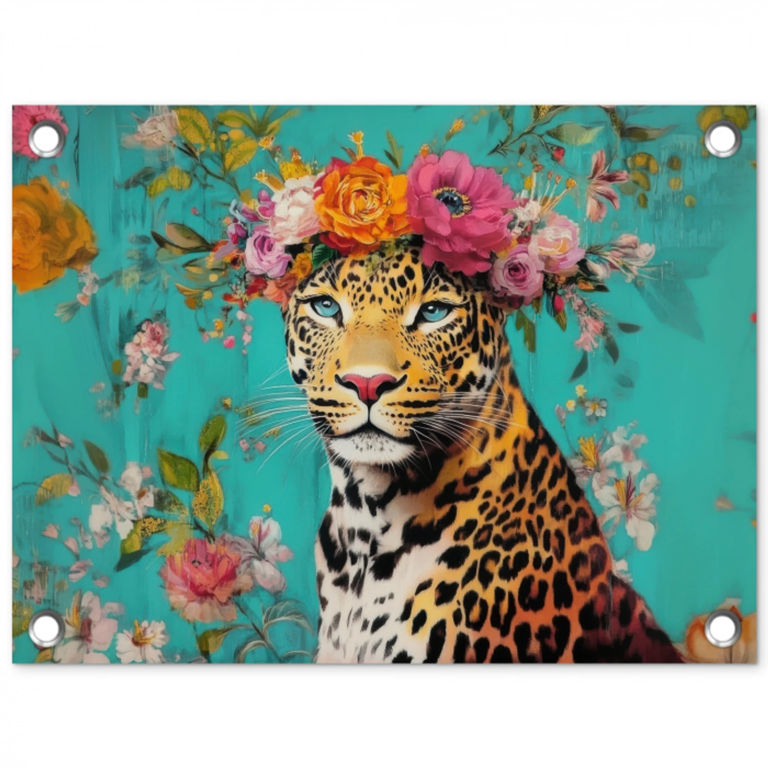 Luipaard - Bloemen - Kroon tuinposter los doek klein -3d