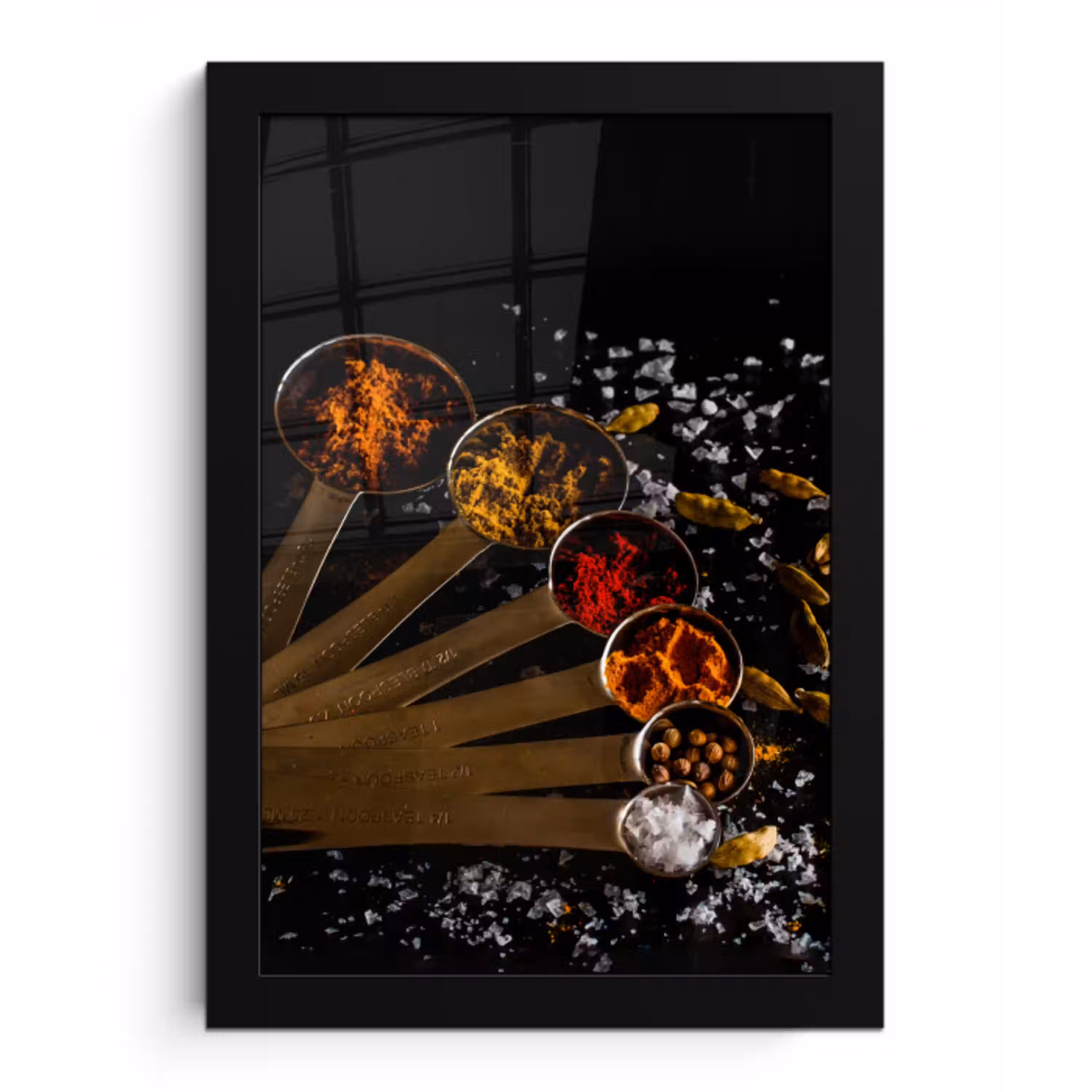 Kruiden - Lepels - Zout - Specerijen - Zwart fotolijst zwart zonder passe partout klein -3d