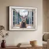 Hert - Dieren - Landschap - Winter - Sneeuw - Doorkijk - Natuur Textielframe zwart klein -sfeer3