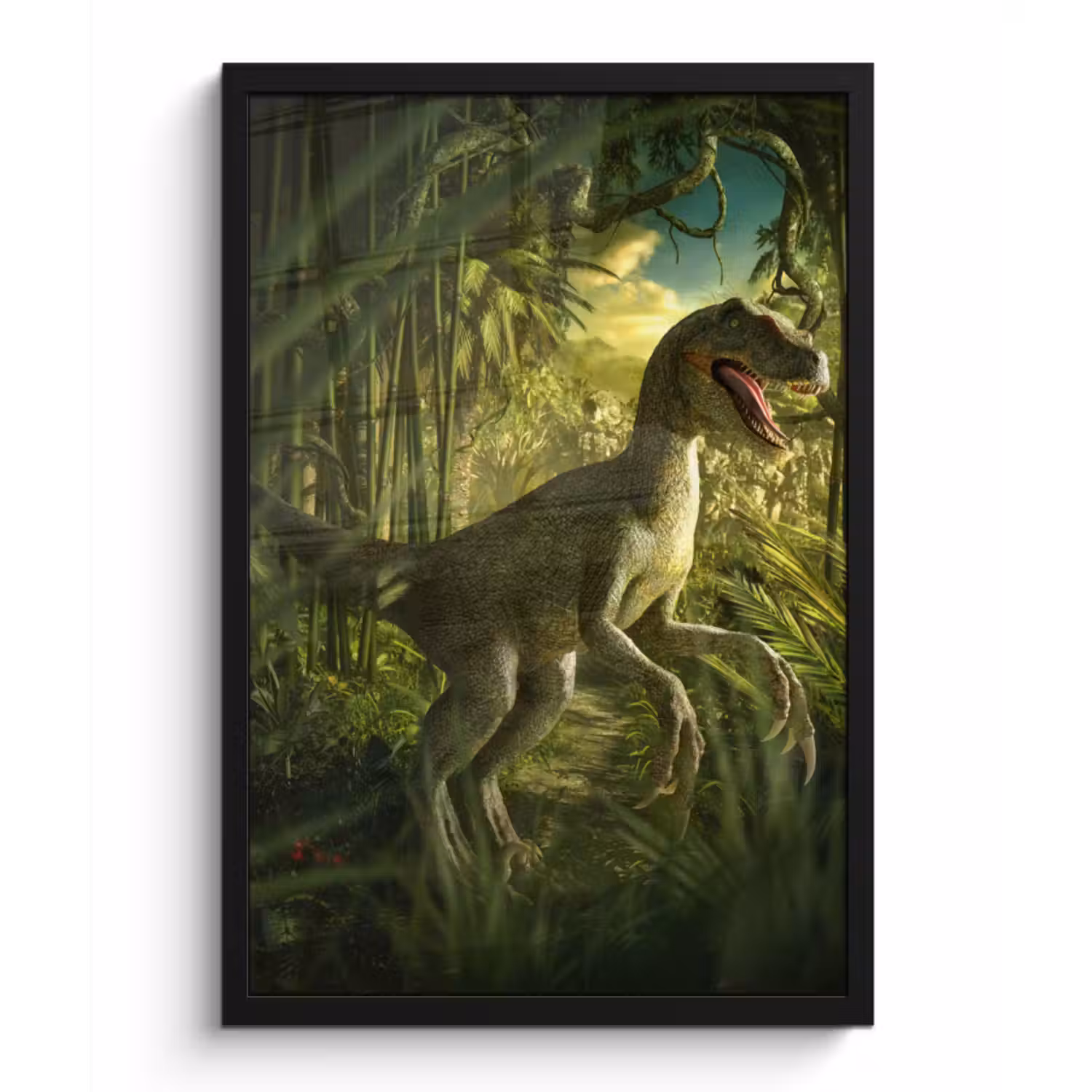 Poster met lijst - Dinosaurus - Planten - Groen - Illustratie - Kinderen - Jongens