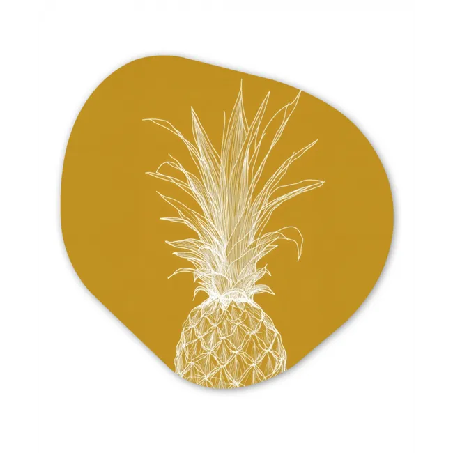 Lijnillustratie - Ananas - Bladkroon - Okergeel Wandcirkel Organisch Forex 3mm klein -3d