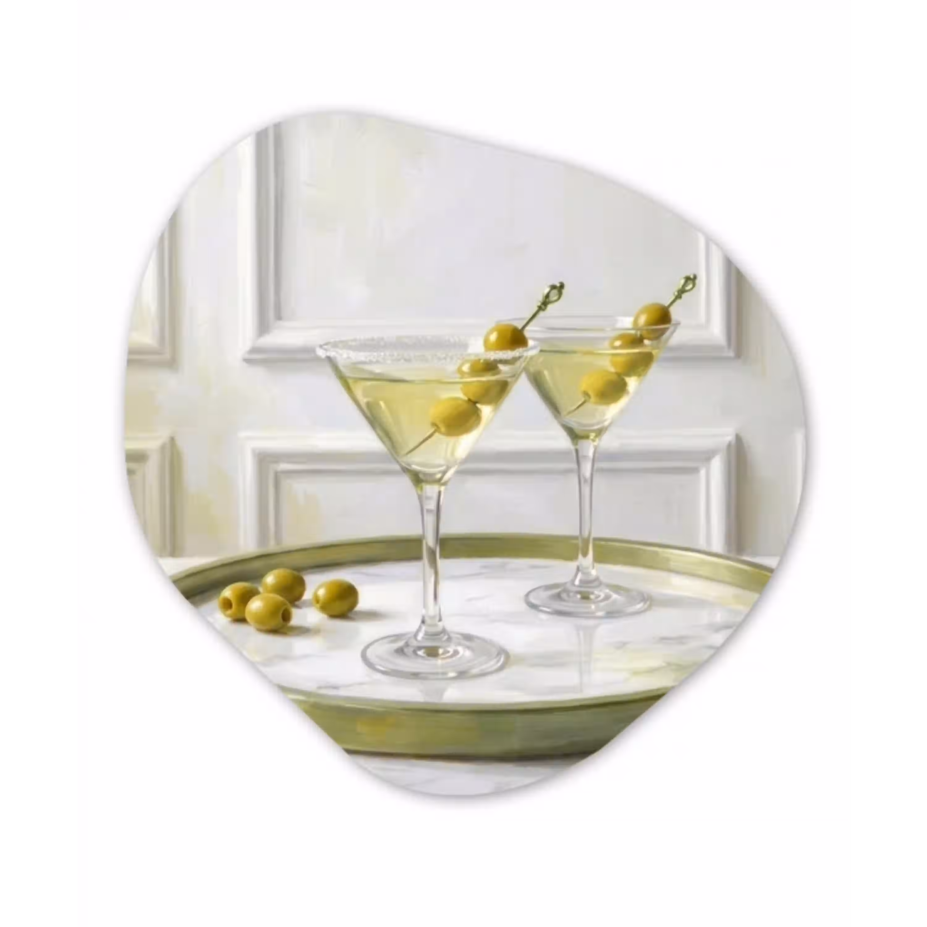 Drank - Martini - Olijven - Modern - Wit Wandcirkel Organisch Forex 3mm klein -3d