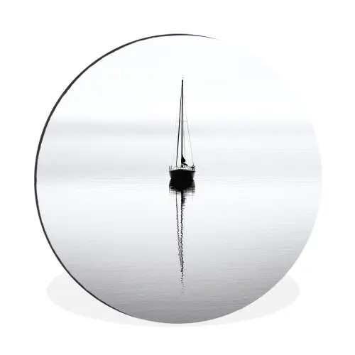 Zeilboot - Zwart - Water - Silhouet Wandcirkel aluminium klein -3d