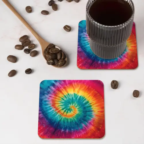 Regenboogkleuren - Tie dye - onderzetter kurk middel -sfeer2