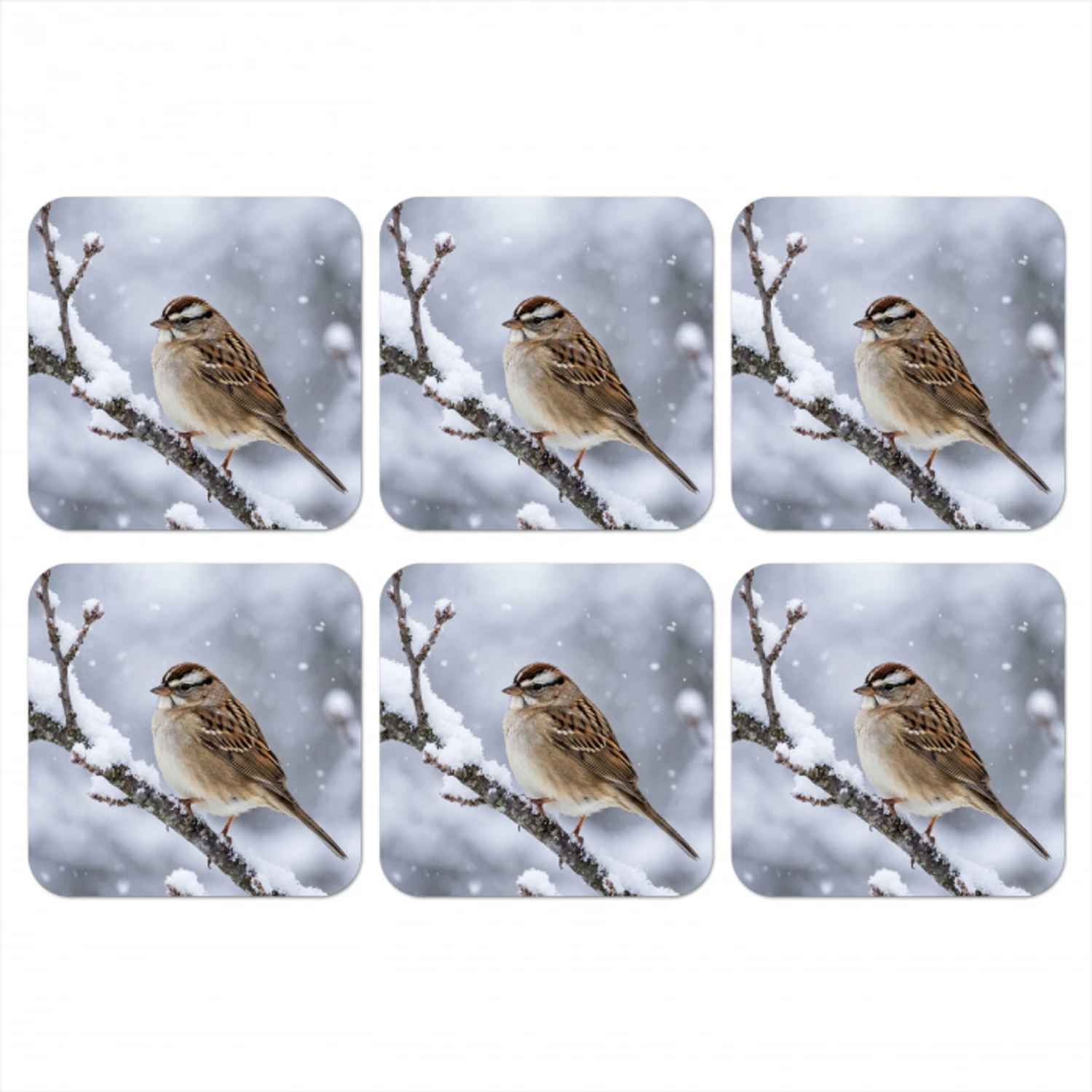 Vogel - Tak - Sneeuw - Winter onderzetter kurk middel -3d