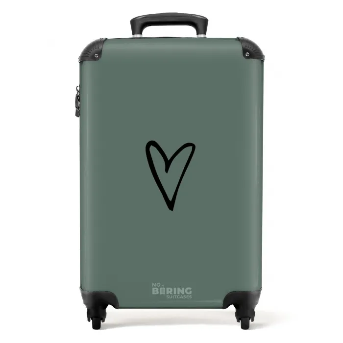 Groene achtergrond met zwart hartje NBS - Handbagage koffer - Volwassenen Unisex middel -productfoto_recht