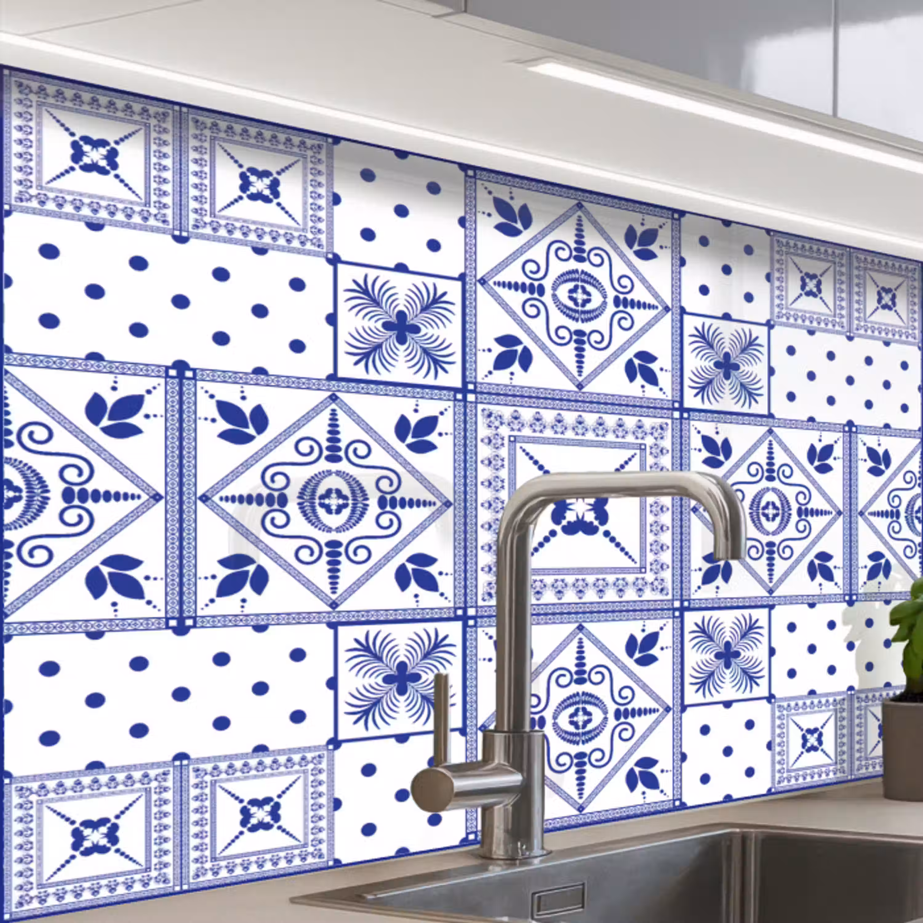Tegels - Patronen - Delfts Blauw keuken achterwand 2 middel 865 -zzzz3d_schuin