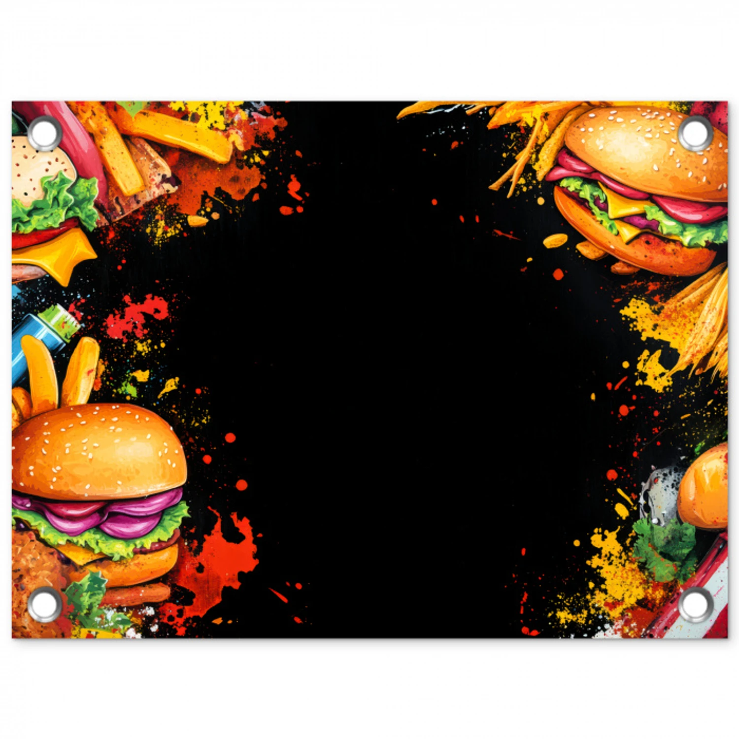 Fastfood - Graffiti - Hamburger - Eten - Modern tuinposter los doek klein -3d