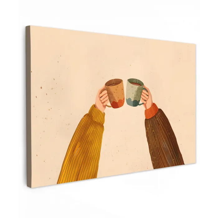 Illustratie - Mokken - Proosten - Bruin Tuinposter op houten frame 2 cm dik klein -3d