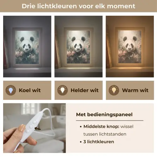Panda - Dieren - Bloemen - Planten Light Box met kabel (Tafellamp) klein -USP_lichtkleurNL