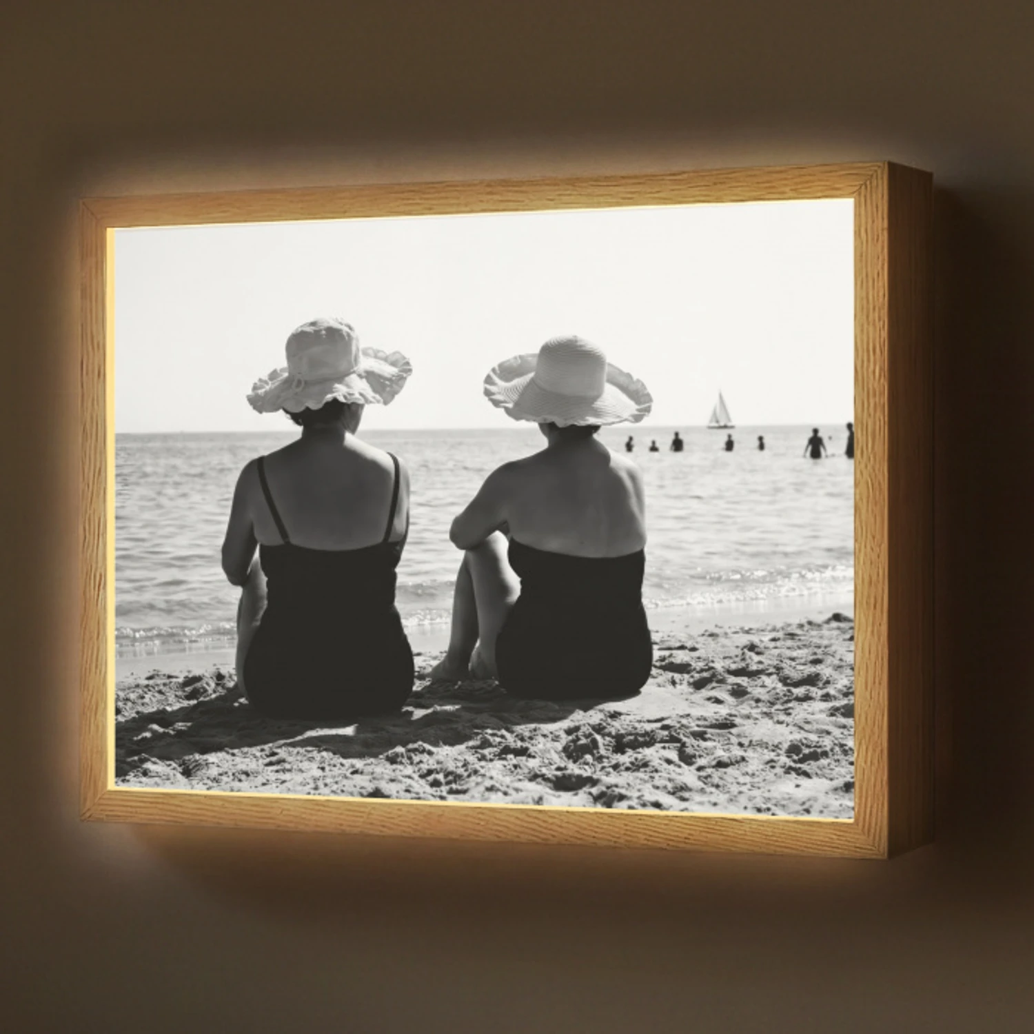 Vrouwen - Zonnehoed - Strand - Zwart - Wit Light Box met batterij (Wandlamp) middel -z3d_website