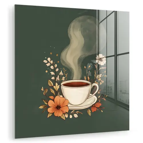 Kop - Bloemen - Groen - Koffie plexiglas 5mm klein -zzzproduct_nieuw