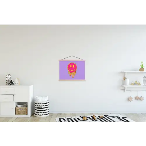 Smiley - Drip - Neon textielposter latten blank klein -kinderkamer