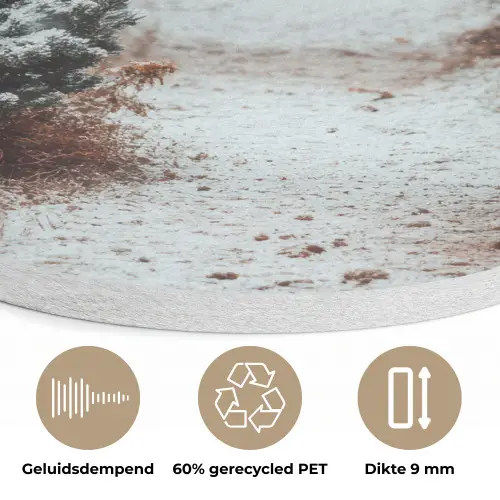 Bos - Winter - Bomen - Natuur - Pad - Sneeuw Akoestische PET Vilt - Rond klein -closeup_NL